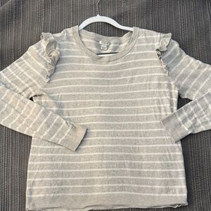 J. Crew Factory Light Gray and Cream Striped Cardigan